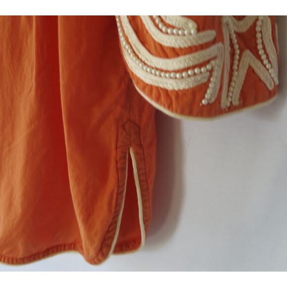 TUNICLOVE Beaded Tunic Top Size S Women Embroidered Cotton Boho Retro Orange - Picture 6 of 12